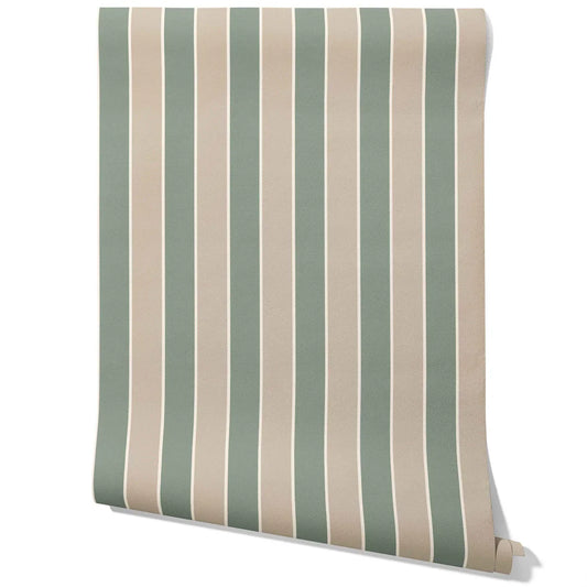 Geometric Striped Traditional Wallpaper Sample (Green / Beige)