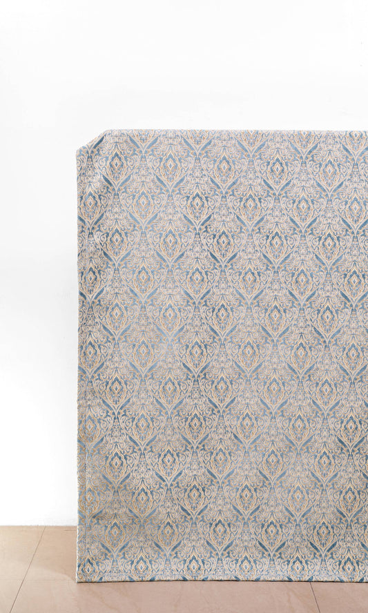 Damask Velvet Curtain Panels (Beige/ Blue)