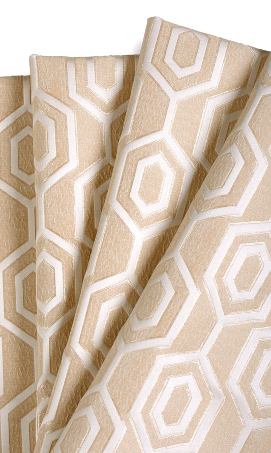 Honeycomb Patterned Window Curtains (Sand Beige/ White)