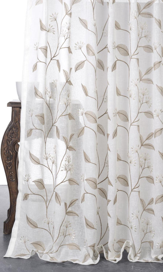 Floral Sheer Curtain Panels (White/ Brown)