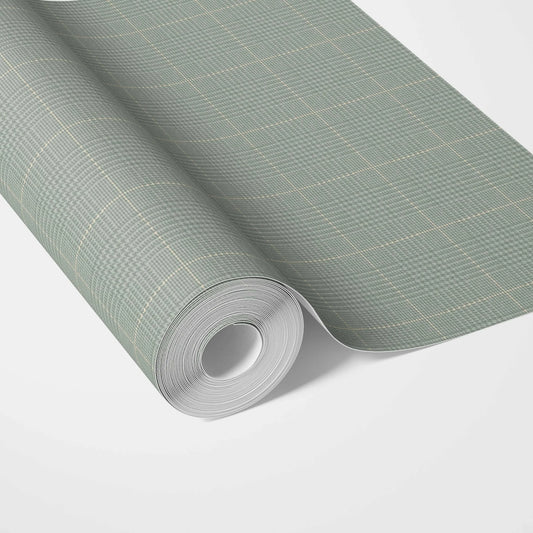 Textured Check/ Geometric Traditional Wallpaper Sample (Sage Green)