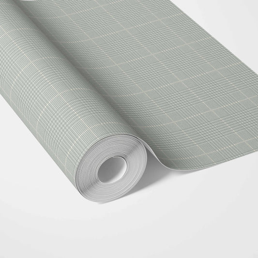 Neutral Textured Check/ Geometric Traditional Wallpaper (Sage Grey)