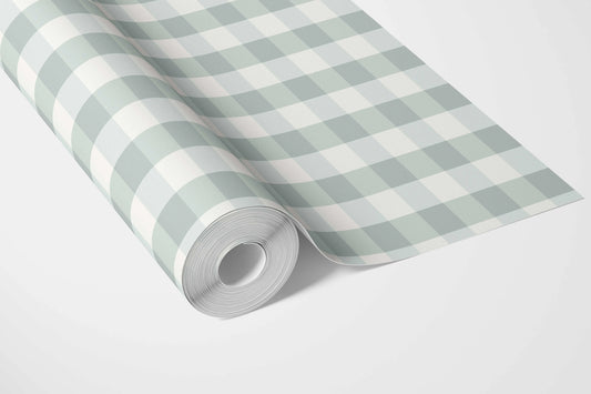 Geometric Gingham Bathroom Wallpaper Sample (Powder Blue)