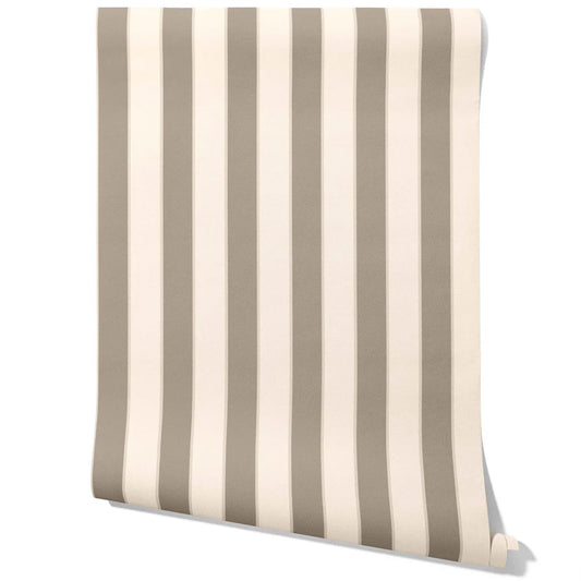 Neutral Geometric Striped Traditional Wallpaper (Cream/ Taupe Grey/ Brown)