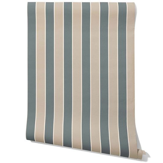 Neutral Geometric Striped Traditional Wallpaper Sample (Stone Blue/ Beige)