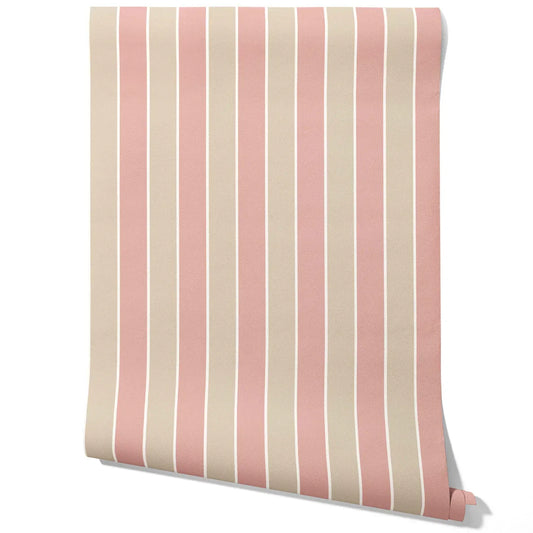 Geometric Striped Traditional Wallpaper Sample (Dusty Pink/ Taupe)