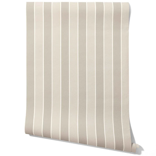 Neutral Geometric Striped Traditional Wallpaper Sample (Beige/ Greige/ Taupe)