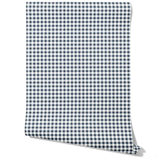 Gingham Checkered Traditional Wallpaper Sample (Navy Blue)