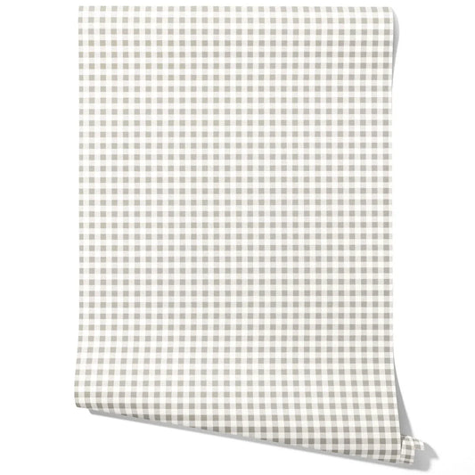 Neutral Gingham Checkered Traditional Wallpaper (Grey)