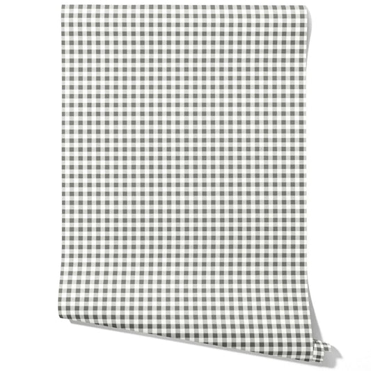 Neutral Gingham Checkered Traditional Wallpaper Sample (Grey)
