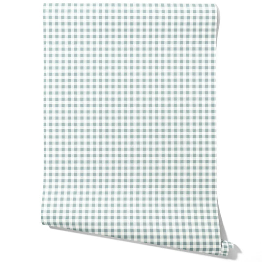 Gingham Checkered Traditional Wallpaper Sample (Pastel Blue)