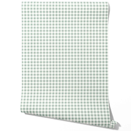 Gingham Checkered Traditional Wallpaper Sample (Duck Egg Blue)