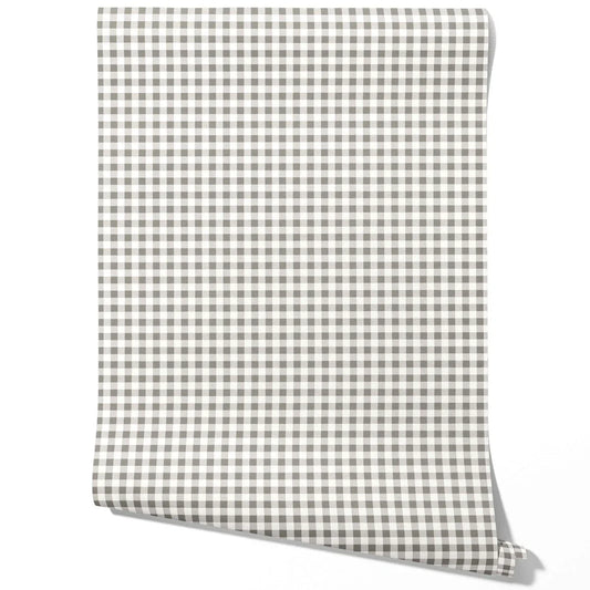 Neutral Gingham Checkered Traditional Wallpaper Sample (Grey)