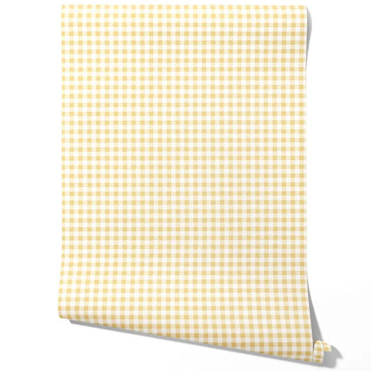 Gingham Checkered Traditional Wallpaper Sample (Yellow)
