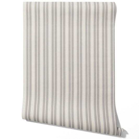 Neutral Geometric Striped Traditional Wallpaper (Grey)