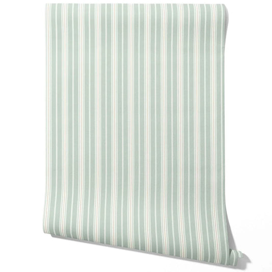 Neutral Geometric Striped Traditional Wallpaper Sample (Duck Egg Blue)