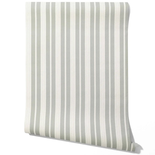 Neutral Geometric Striped Traditional Wallpaper (Sage Grey)