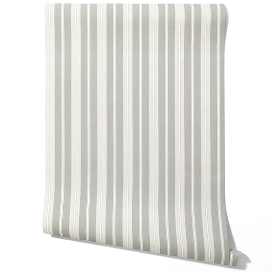 Neutral Geometric Striped Traditional Wallpaper Sample (Sage Grey)