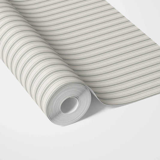 Neutral Geometric Striped Traditional Wallpaper Sample (Sage Grey)