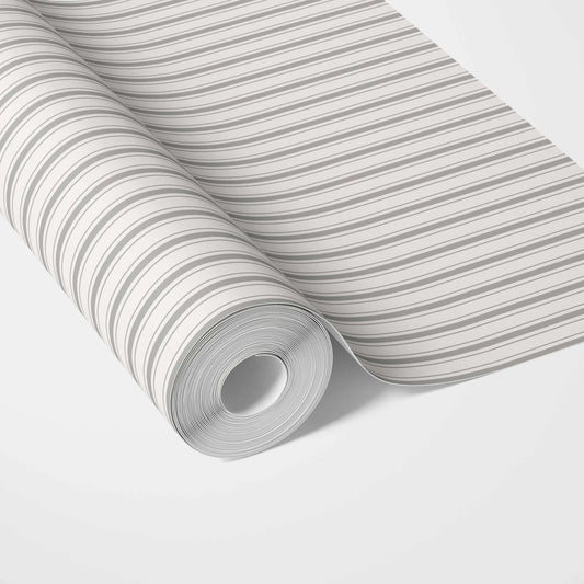 Neutral Geometric Striped Traditional Wallpaper (Light Grey)