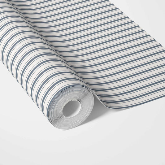 Geometric Striped Traditional Wallpaper Sample (Navy Blue)