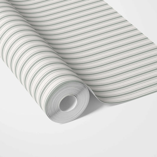 Neutral Geometric Striped Traditional Wallpaper (Green-Grey)