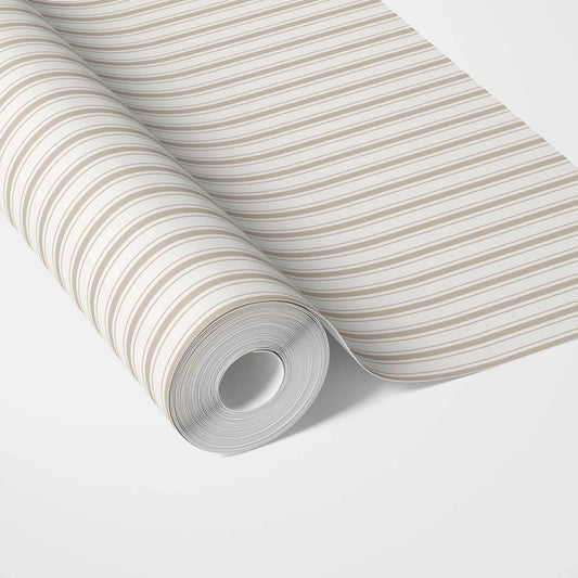 Neutral Geometric Striped Traditional Wallpaper Sample (Beige/ Cool Taupe)