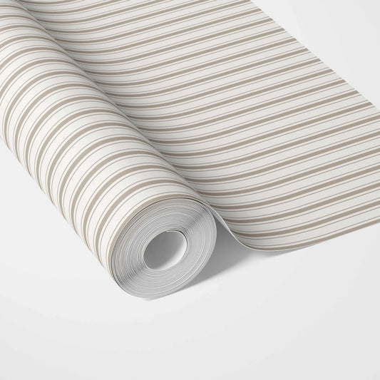 Neutral Geometric Striped Traditional Wallpaper Sample (Greige/ Beige/ Warm Grey)