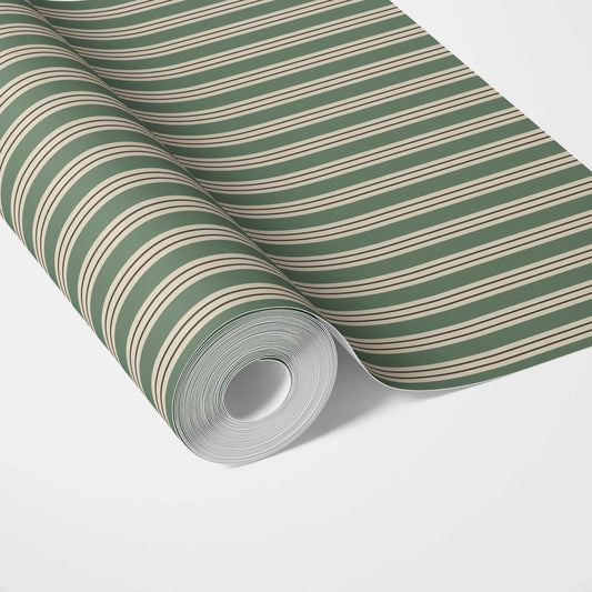 Geometric Striped Traditional Wallpaper Sample (Leaf Green)