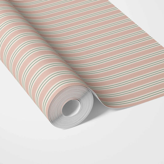 Geometric Striped Traditional Wallpaper Sample (Soft Pastel Pink)