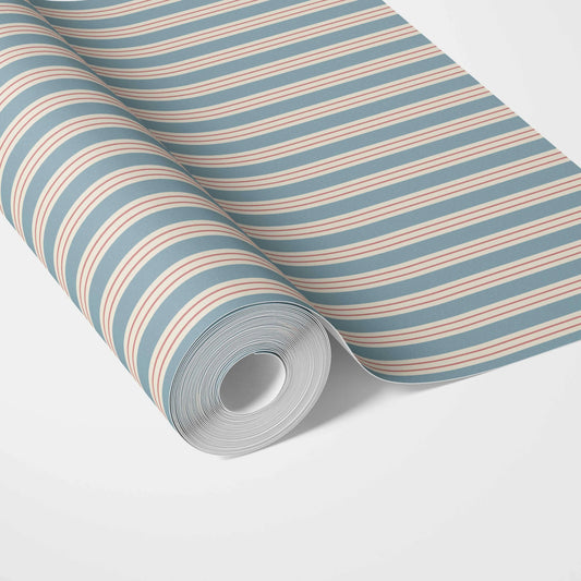 Geometric Striped Traditional Wallpaper Sample (Blue)