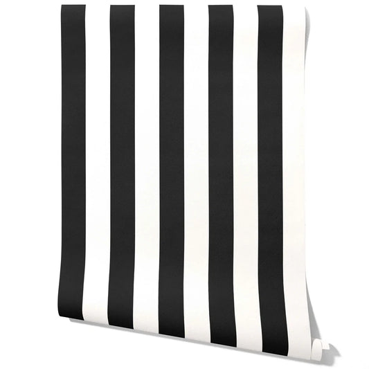 Neutral Geometric Striped Traditional Wallpaper Sample (Black/ White)