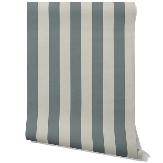 Neutral Geometric Striped Traditional Wallpaper (Slate Blue/ Grey)