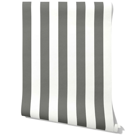 Neutral Geometric Striped Traditional Wallpaper (Dark Grey/ White)