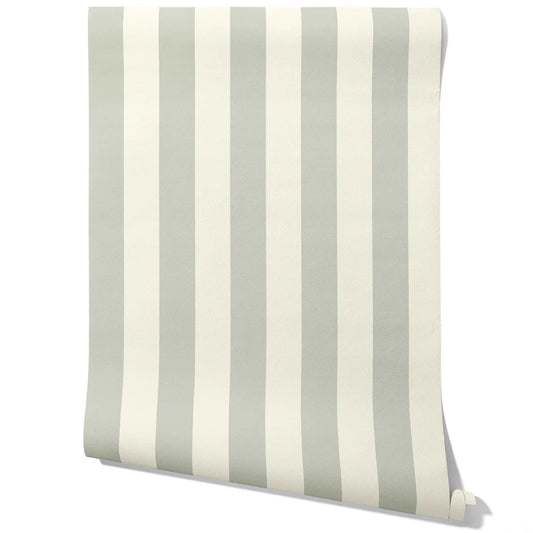 Neutral Geometric Striped Traditional Wallpaper Sample (Sage Grey/ Cream)