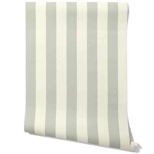 Neutral Geometric Striped Traditional Wallpaper Sample (Sage Grey/ Cream)