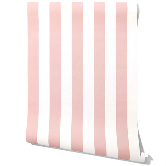 Geometric Striped Traditional Wallpaper Sample (Blush Pink/ White)
