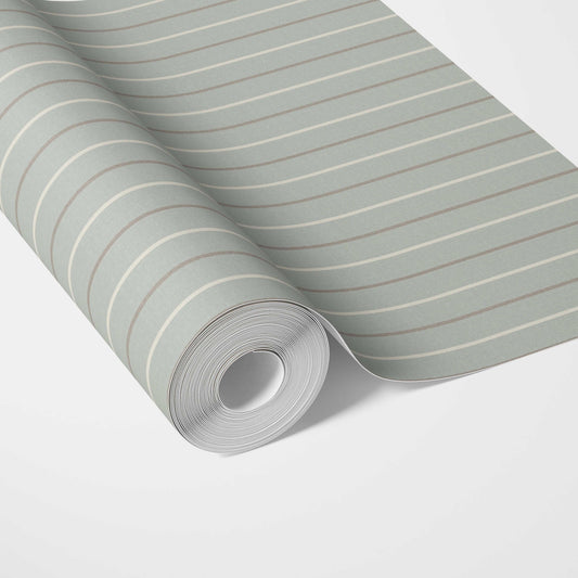 Neutral Geometric Striped Traditional Wallpaper (Green-Grey)