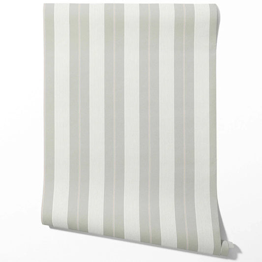 Neutral Geometric Striped Traditional Wallpaper Sample (Grey-Green)