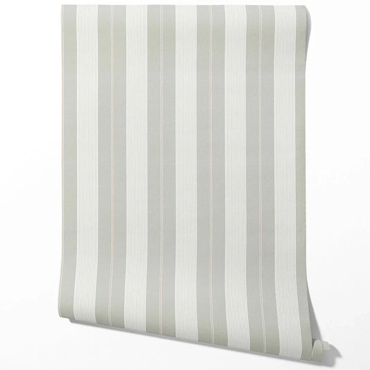 Neutral Geometric Striped Traditional Wallpaper (Grey-Green)