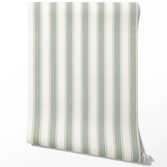 Geometric Striped Traditional Wallpaper Sample (Sage Green)