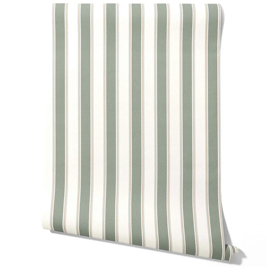 Geometric Striped Traditional Wallpaper Sample (Grey-Green)