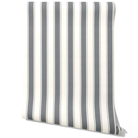 Neutral Geometric Striped Traditional Wallpaper Sample (Slate Blue/ Grey)