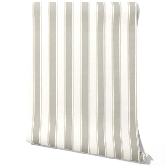 Neutral Geometric Striped Traditional Wallpaper (Grey/ Beige/ Taupe)