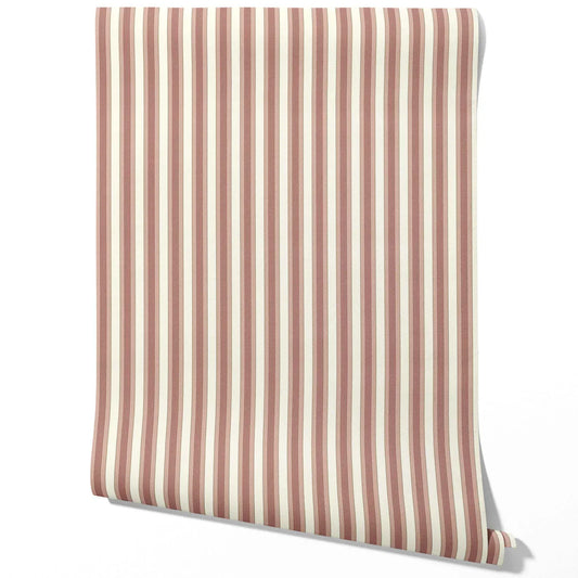 Geometric Striped Traditional Wallpaper Sample (Brick Red/ Dusty Pink)