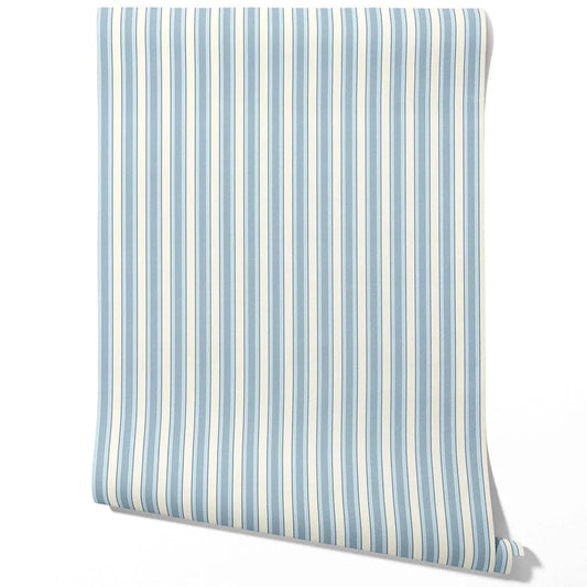 Geometric Striped Traditional Wallpaper Sample (Blue/ Cream)