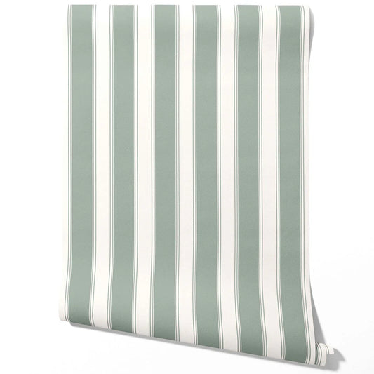 Geometric Striped Traditional Wallpaper (Sage Green/ Grey)