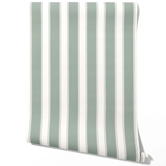 Geometric Striped Traditional Wallpaper Sample (Sage Green/ Grey)