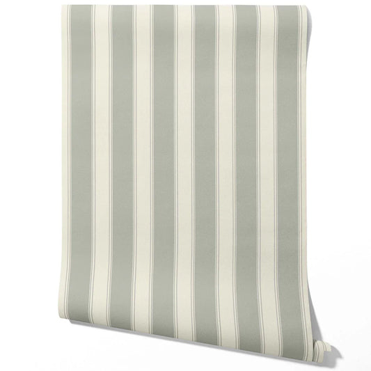 Neutral Geometric Striped Traditional Wallpaper Sample (Sage Grey)