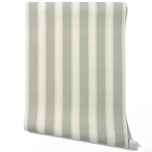 Neutral Geometric Striped Traditional Wallpaper (Sage Grey)